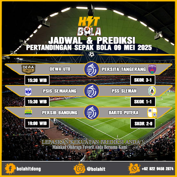Jadwal Dan Prediksi Skor Pertandingan 09 MEI 2025