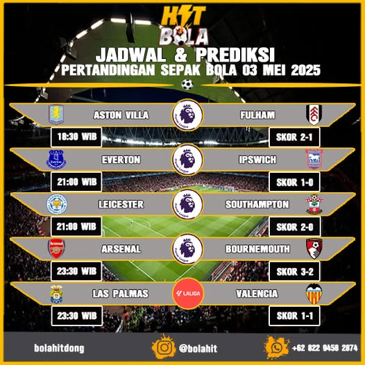 Mempersembahkan Jadwal Dan Prediksi Skor Pertandingan 03 MEI 2025