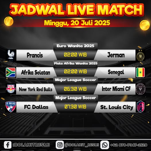 Menyajikan JADWAL PERTANDINGAN MINGGU, 20 JULI 2025