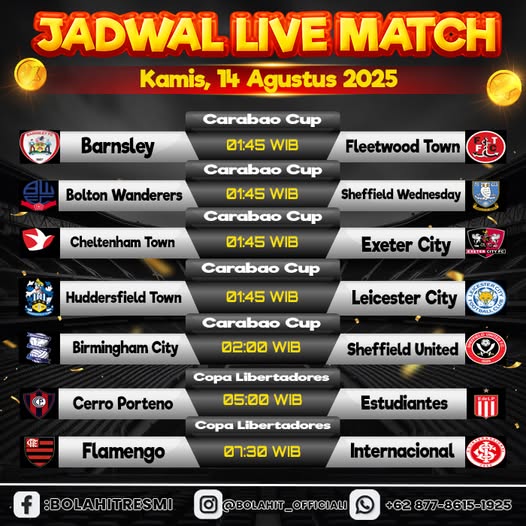 JADWAL PERTANDINGAN KAMIS, 14 AGUSTUS 2025