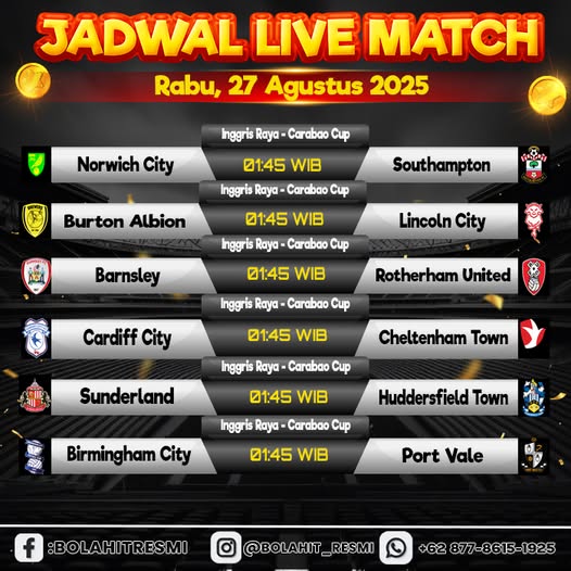 JADWAL PERTANDINGAN RABU, 27 AGUSTUS 2025