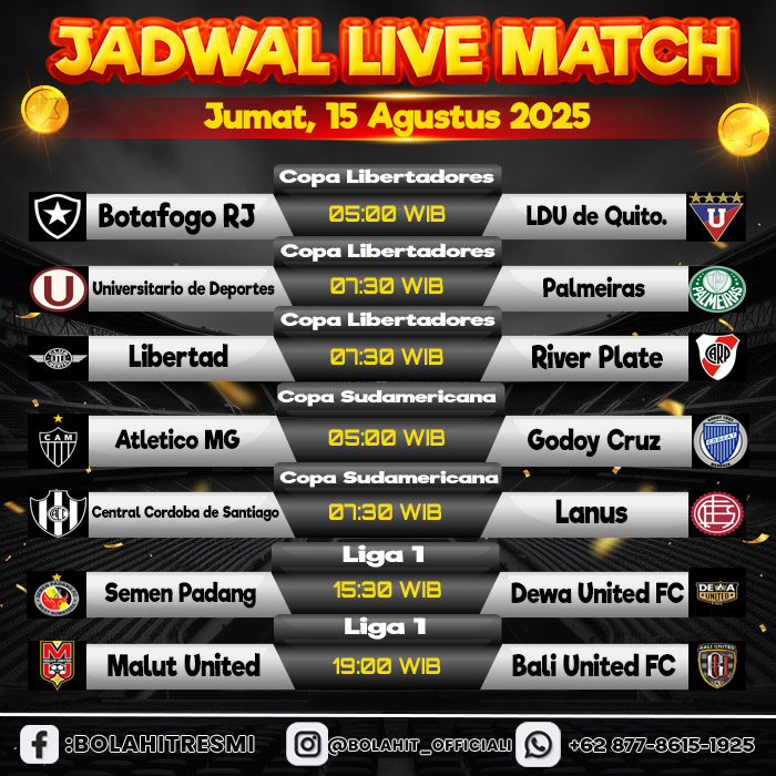 JADWAL PERTANDINGAN JUM'AT, 15 AGUSTUS 2025