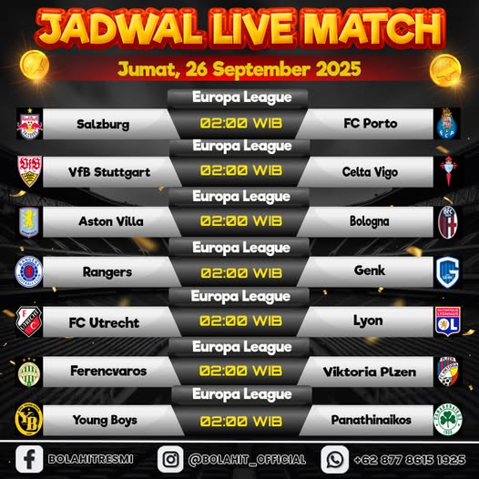 JADWAL PERTANDINGAN JUM'AT, 26 SEPTEMBER 2025