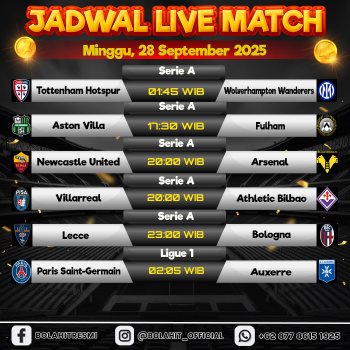 JADWAL PERTANDINGAN MINGGU, 28 SEPTEMBER 2025
