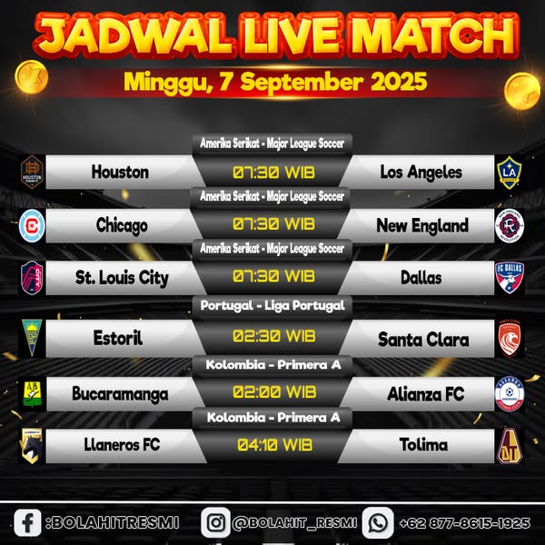 JADWAL PERTANDINGAN MINGGU, 07 SEPTEMBER 2025