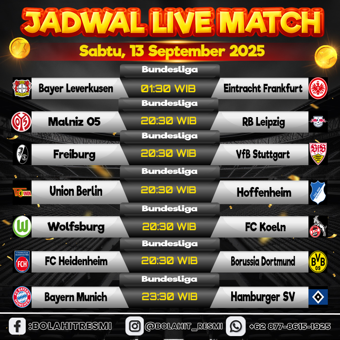 JADWAL PERTANDINGAN SABTU, 13 SEPTEMBER 2025