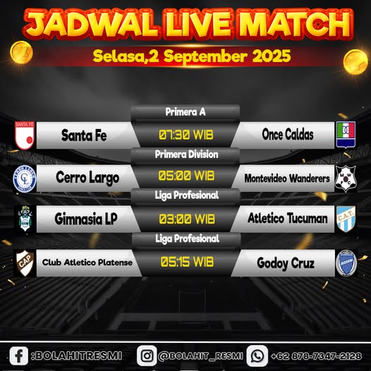JADWAL PERTANDINGAN SELASA, 02 SEPTEMBER 2025