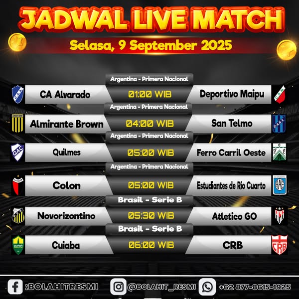 JADWAL PERTANDINGAN SELASA, 09 SEPTEMBER 2025