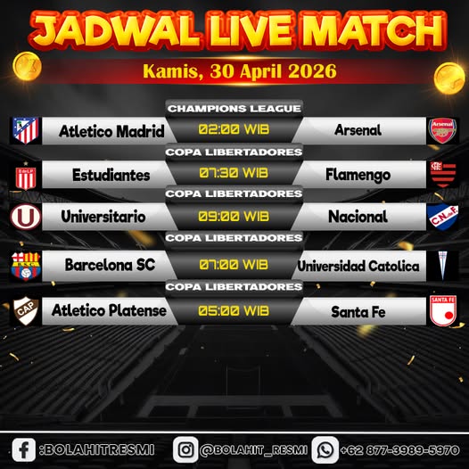 JADWAL PERTANDINGAN KAMIS,30 APRIL 2026
