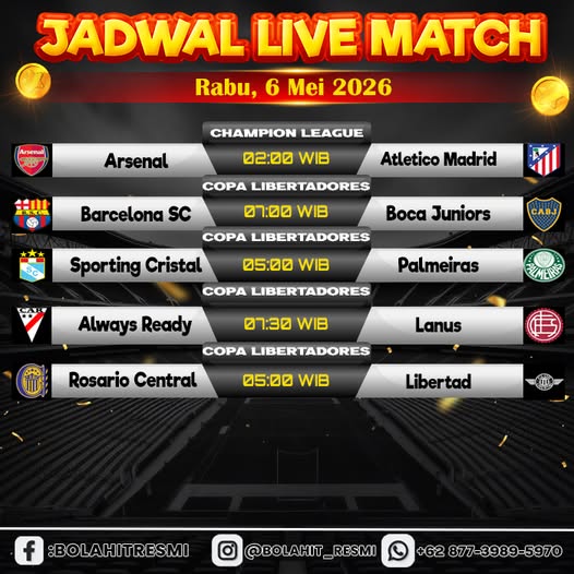 JADWAL PERTANDINGAN RABU,06 MEI 2026